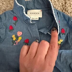 Gucci Kids Blue Jean Jacket with Floral Accents